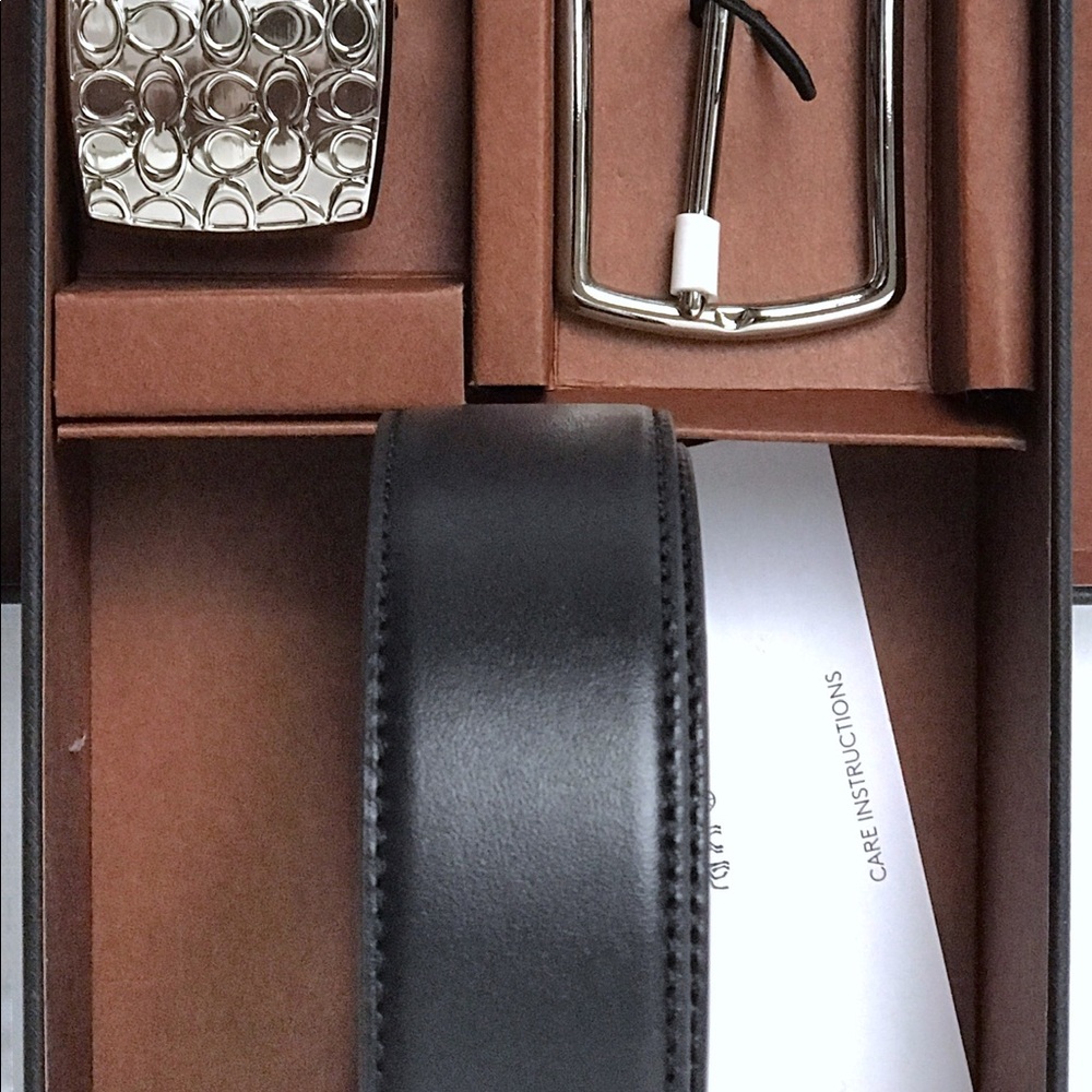 Mens Coach Black Leather Belt Gift Set w/ Buckle - Picture 7 of 8